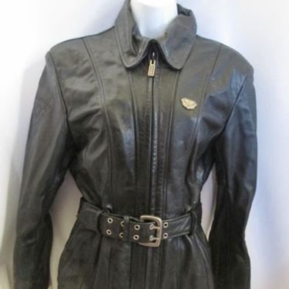 Black Leather Belted Women's Jacket